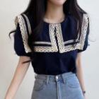 Short Sleeve Crochet Lace Collar Shirt