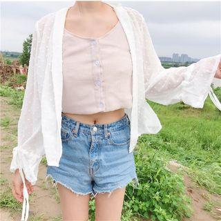 Tie-cuff Dotted Light Jacket Milky White - One Size