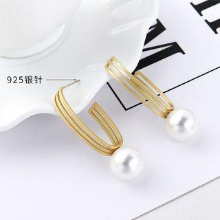 925 Sterling Silver Faux Pearl Open Hoop Earring 1 Pair - 138847 - One Size