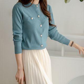 Round-neck Faux-gem Button Cardigan