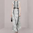 Set: Sleeveless Lace Trim Floral Top + Maxi A-line Skirt