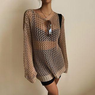 Long Sleeve Crochet Crop Knit Top
