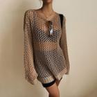 Long Sleeve Crochet Crop Knit Top