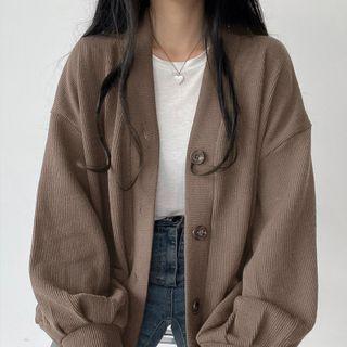 Plain Long Sleeve Button-through Cardigan