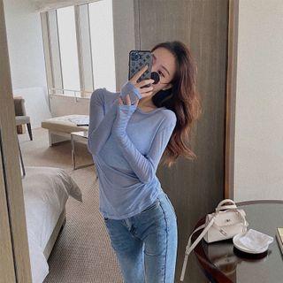 Plain Long-sleeve T-shirt / Mini Denim Jumper Dress