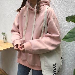 Fleece Lettering Print Loose Fit Long Sleeve Hooded Sweatshirt