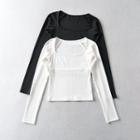 Long-sleeve Square Neck Slim Fit Top