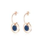 Simple And Fashion Plated Rose Gold 316l Stainless Steel Geometric Round Earrings With Blue Cubic Zircon Rose Gold - One Size