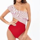 One-shoulder Striped Cutout Swimsuit