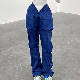 Plain High Waist V-line Cargo Pants