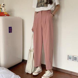 Short-sleeve Print T-shirt / High-waist Plain Dress Pants