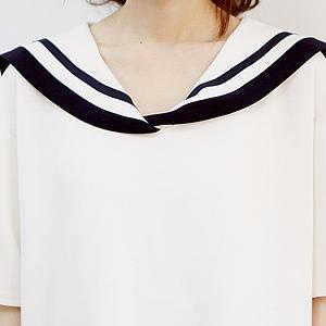Sailor-collar Elbow-sleeve Top