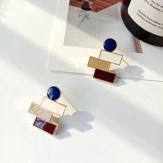 Geometric Glaze Earring 1 Pair - Blue Ball - White & Coffee & Brown - One Size