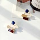 Geometric Glaze Earring 1 Pair - Blue Ball - White & Coffee & Brown - One Size