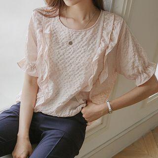 Pastel Frill-trim Embossed Blouse