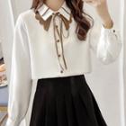 Two Tone Doll-collar Button-up Blouse