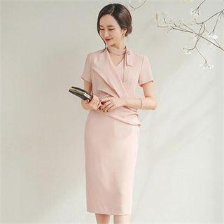 Tie-neck Drape-front Sheath Dress