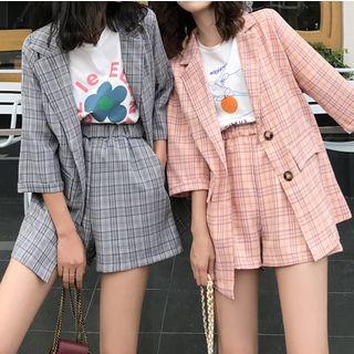Set: Plaid Blazer + High-waist Shorts
