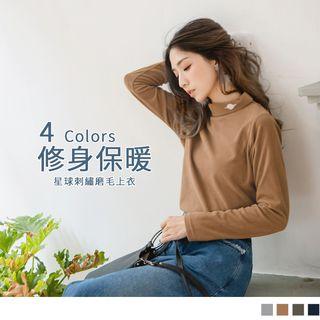 Planet Embroidered Mock Neck Top