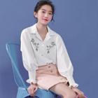 Floral Embroidered Puff-sleeve Collared Blouse