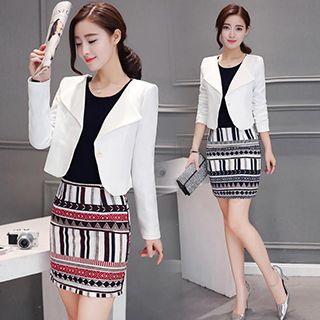 Set : Patterned Long-sleeve Dress + Blazer