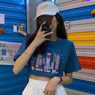 City Print Short-sleeve Cropped T-shirt
