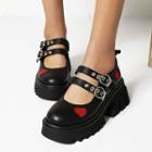 Platform Heart Embroidered Mary Jane Shoes
