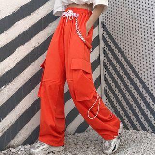 Drawstring-cuff Cargo Pants / Waist Chain