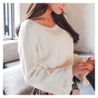 Scoop-neck Frill-sleeve Knit Top