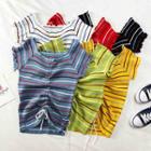 Ruffled-trim Striped Drawstring T-shirt