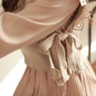 Set: Sleeveless Lace Knit Top + Mandarin-collar Midi Shirtdress