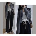 Plain Cardigan / Drawstring Straight Leg Pants