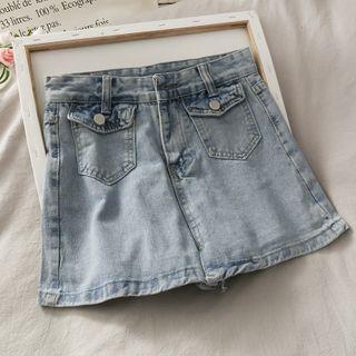 Washed High-waist Denim Skort
