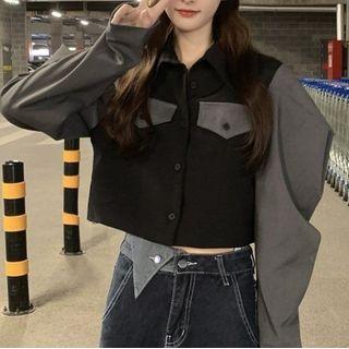 Two-tone Cropped Shirt Jacket