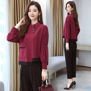 Set: Two Tone Blouse + Dress Pants