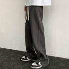 Drawstring Plain Hem-slit Wide-leg Pants