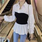 Mock Two-piece Long-sleeve Collared Blouse
