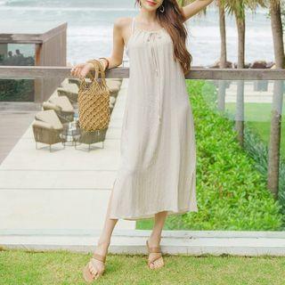 Halter-neck Midi Shift Dress Beige - One Size