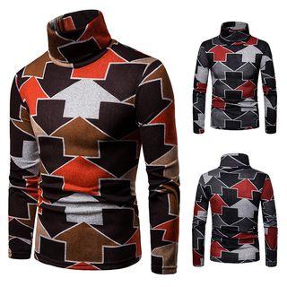 Mock Neck Arrowhead Patterned Long-sleeve Knit Top