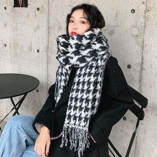 Houndstooth Fringed Shawl Houndstooth - Gray & White - One Size