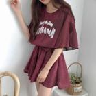 Set: Lettering Short-sleeve Top + Culottes + Bandeau