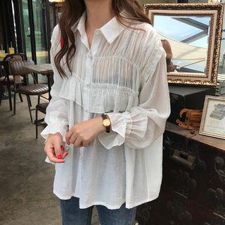 Ruffle Trim Sheer Shirt White - One Size