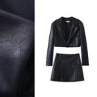 Set: Faux Leather Crop Jacket + Mini Skirt