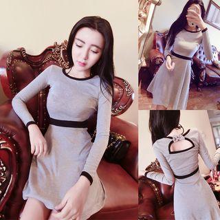 Bow Accent Cut Out Back Long Sleeve Mini Dress