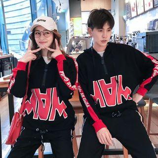Couple Matching Printed Hoodie / Lettering Strap Sweatpants