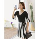 V-neck Stripe-panel Knit Dress