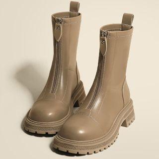 Platform Block Heel Zipped Short Boots