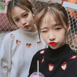 Mock-neck Heart Cutout Pullover