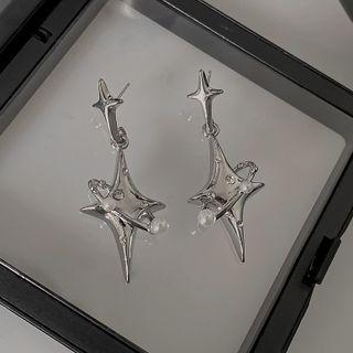 Star Drop Earring 1 Pair - Earring - Silver - One Size