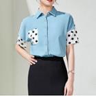 Short-sleeve Dotted Panel Shirt / Pencil Skirt / Set